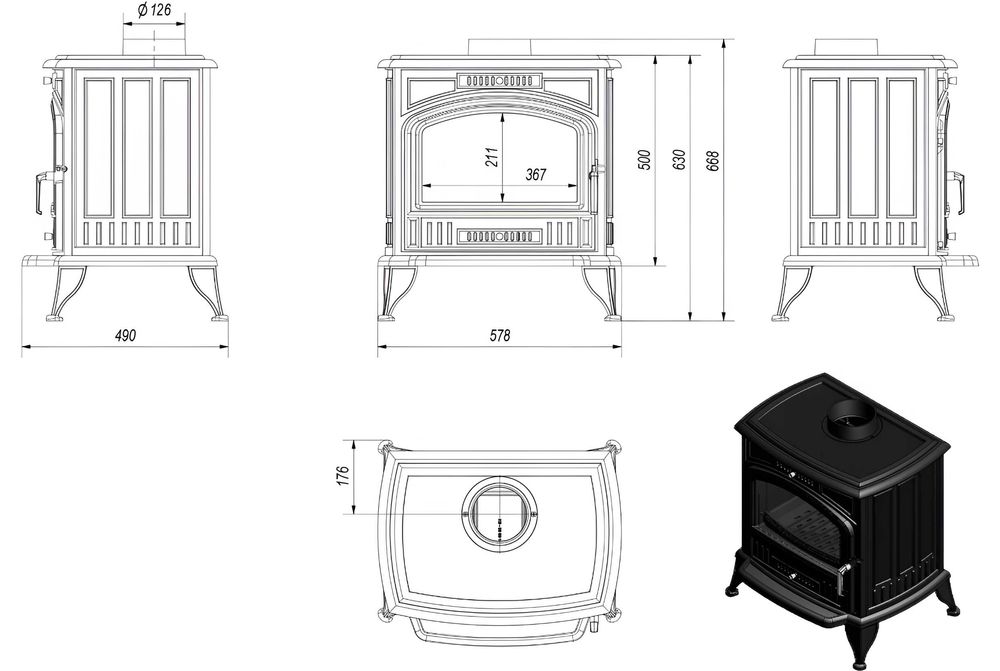 Kominek Wolnostojący PIEC/KOZA K6 EcoDesign, 8kW KRATKI