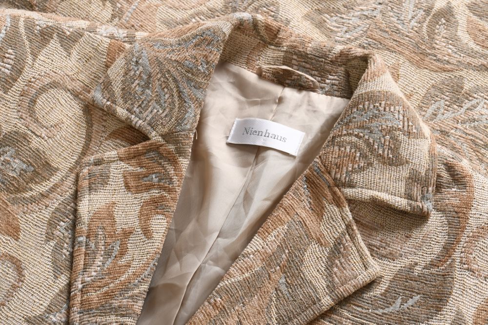 NIENHAUS wzorzysta żakardowa marynarka damska w beżu kurtka blezer 44