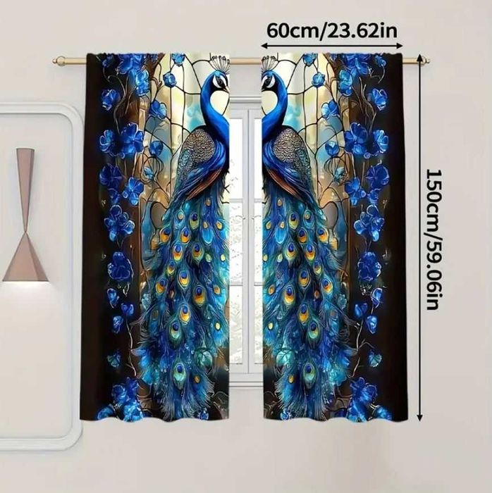 ZASŁONY 2D 60x150cm Art Déco z Motywem Pawia pawie na tunelu h158