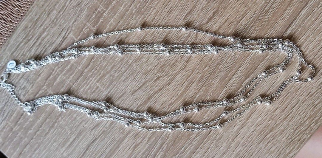 Piękny srebrny naszyjnik łańcuszki koraliki 925