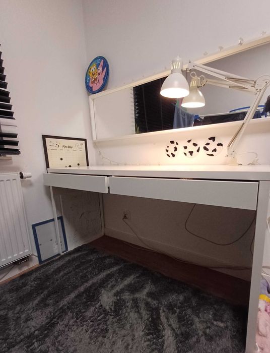 Duże Białe biurko Ike Micke dwie szuflady