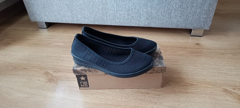 NOWE materiałowe baleriny na koturnie