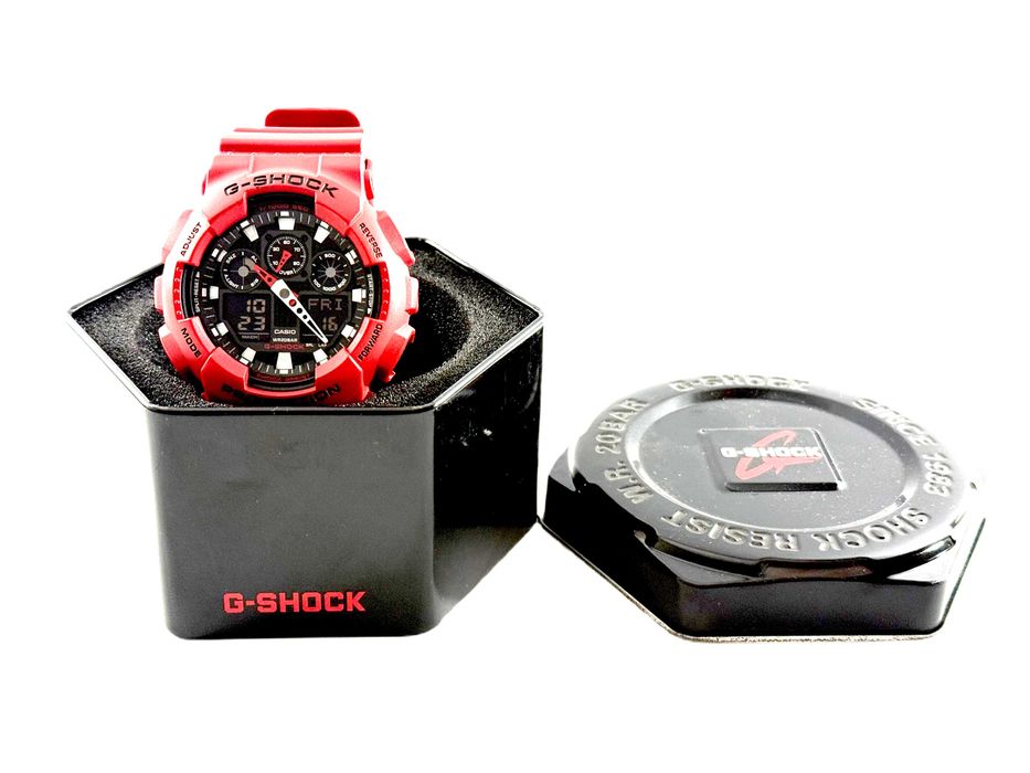 Zegarek męski Casio G-SHOCK GA-100B czerwony ANALOGOWO CYFROWY