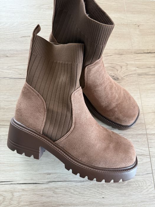Botki brązowe wsuwane buty na jesień zimę 39 lekkie
