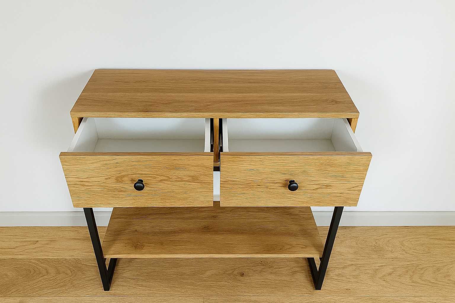 Konsola LOFT z Szufladami, 100% Lite Drewno Dębowe, Dąb.