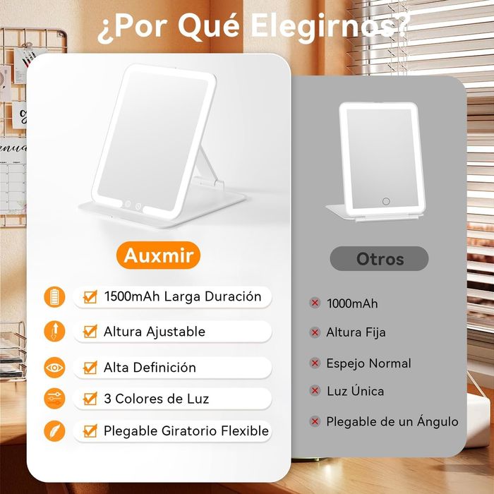 Espelho de maquilhagem com luz