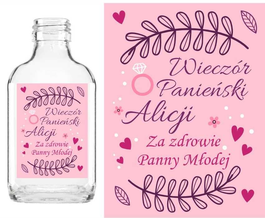 Butelki setki na WIECZÓR PANIEŃSKI z naklejką podziękowanie