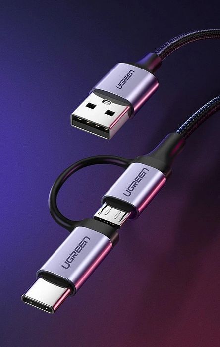 Ugreen kabel przewód 2w1 Usb - micro Usb / Usb Typ C 1m 2,4a czarny (3
