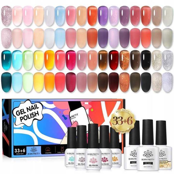 Zestaw lakierów BORN PRETTY UV nude czerwony biały 39 sztuk TOP BASE