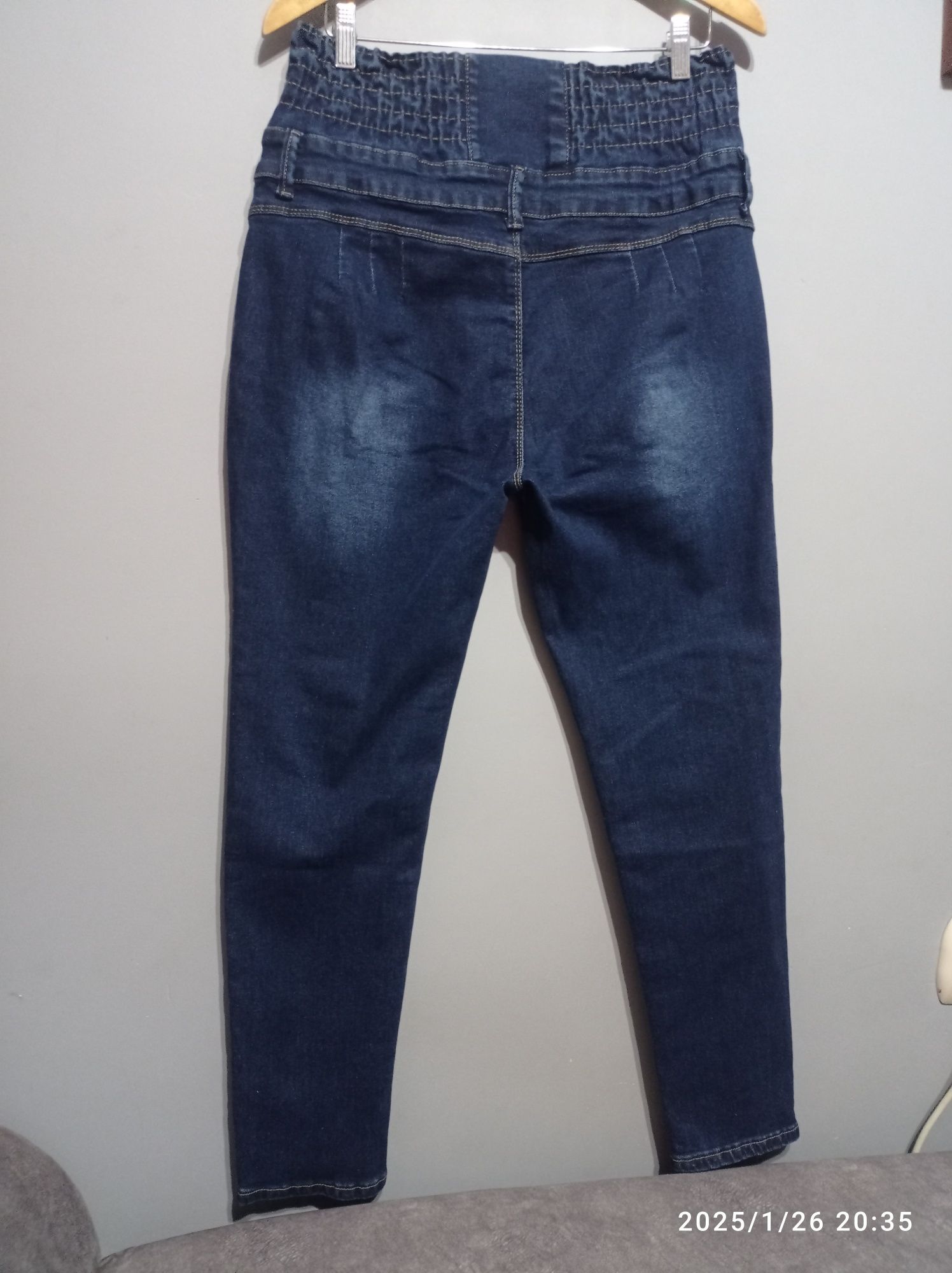 Nowe jeansy 16 XXL 44 wysoki stan guziki dżinsy skinny rurki wygodne