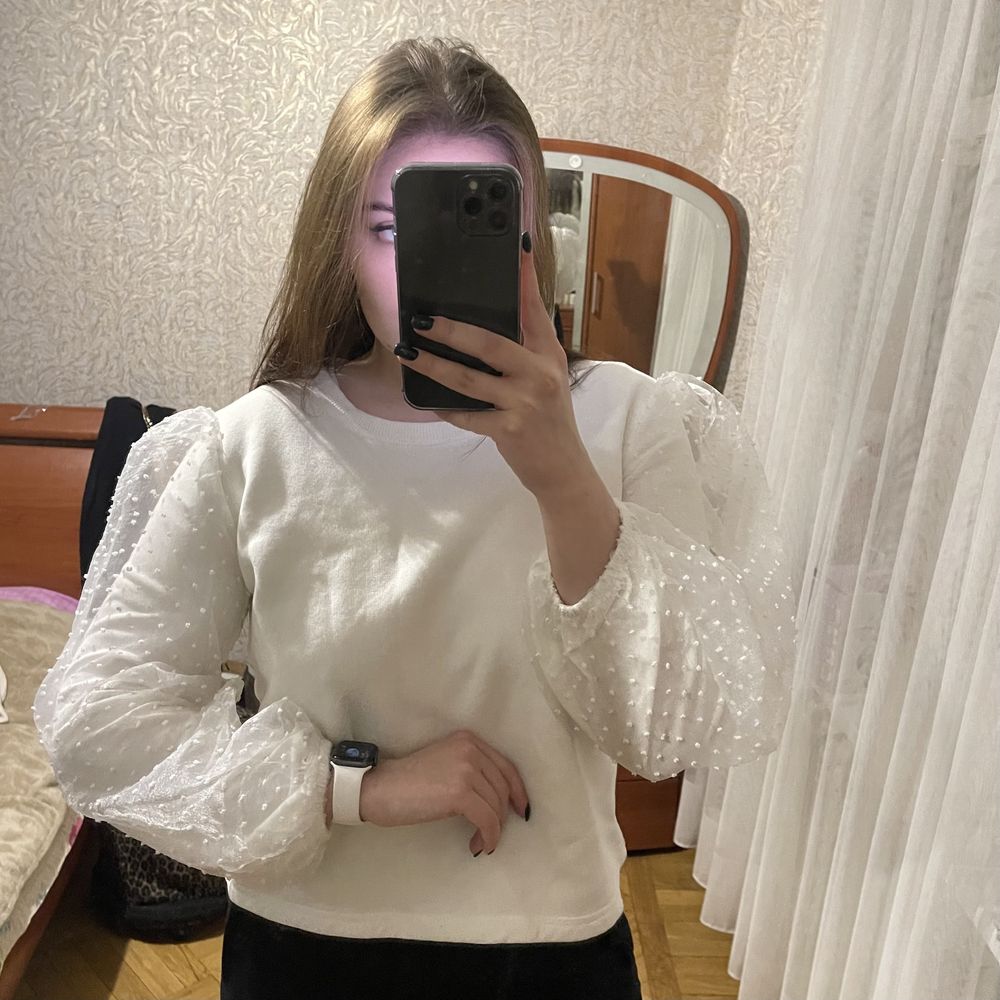 белая блуза/свитшот с широкими рукавами Турция
