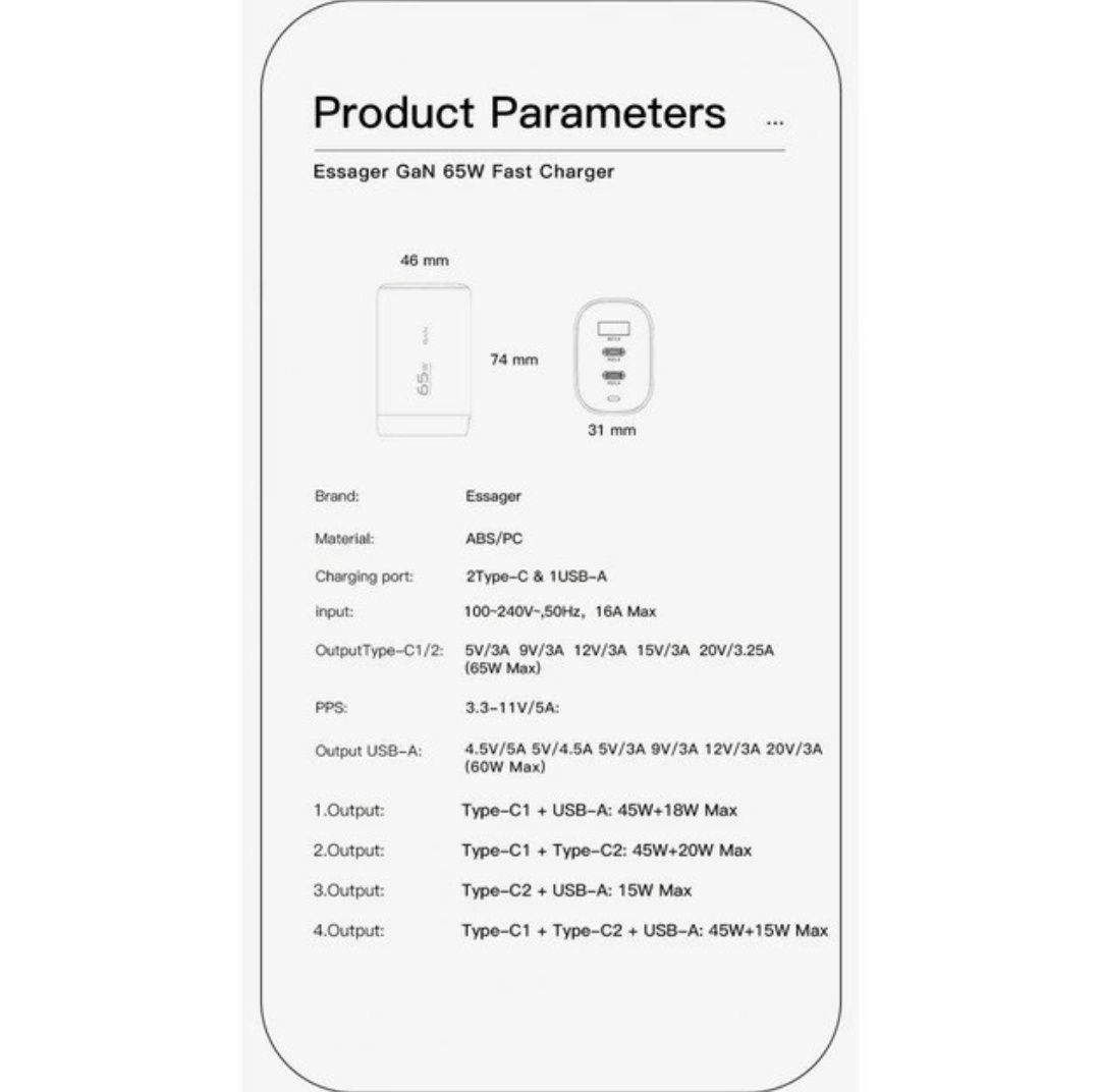 Зарядний пристрій-блок живлення Essenger 65W для телефонів