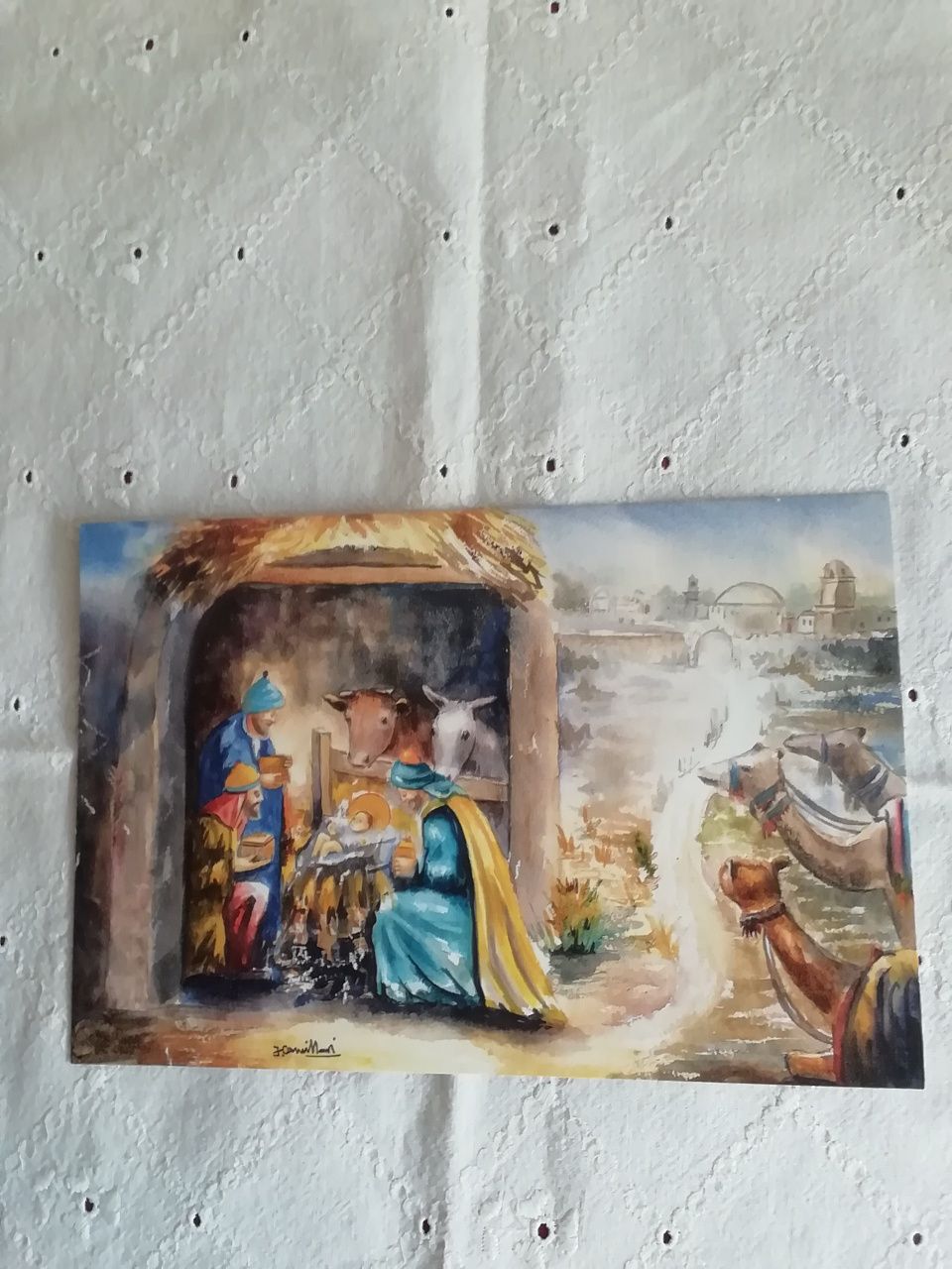 Postal de Natal, pintado com a boca