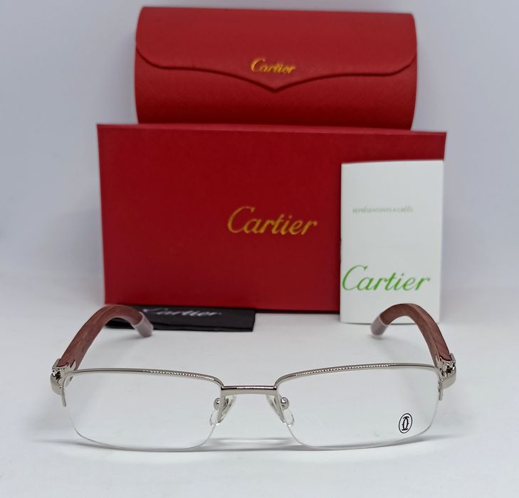 Cartier очки унисекс имиждевые оправа серебр метал дужки дерево