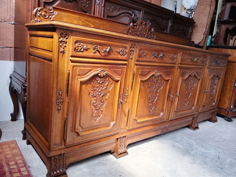 Solidna pięknie rzeźbiona wyjątkowa duża komoda dębowa