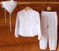 Сорочка штани панамка біла, одяг для хлопчика, білий костюм