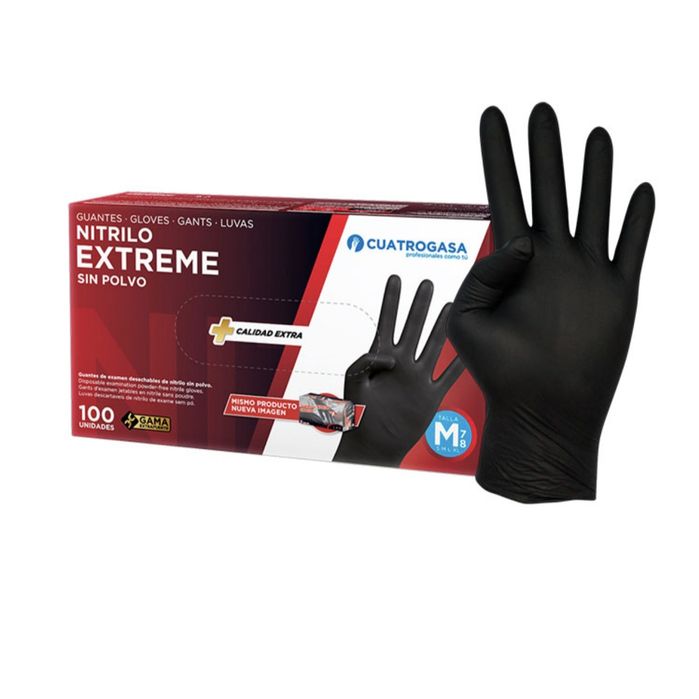 100 Luvas de Nitrilo pretas resistência extrema