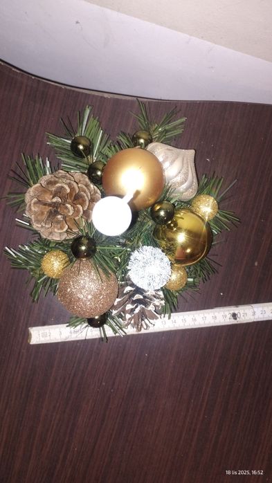 Stroiki bożonarodzeniowy okrągły na stół zloto ciemna zieleń