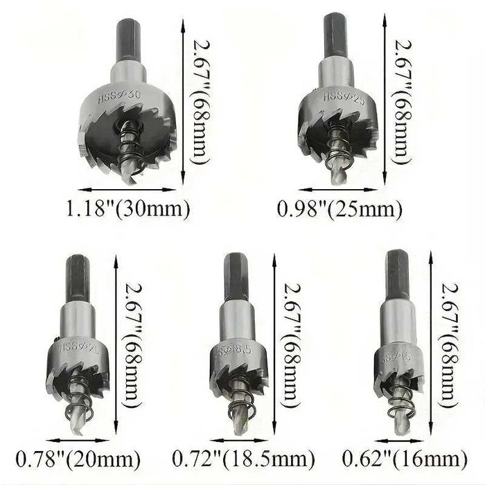 Zestaw 5 otwornic do cięcia stali nierdz,aluminium,plastiku,drewna