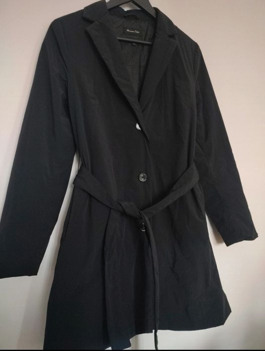 Massimo Dutti czarny trencz płaszcz jesienny prochowiec r. S