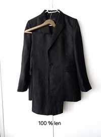 Massimo Dutti lniany garnitur damski marynarka i spodnie len czarny