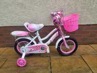 Rowerek 12 cali dla dziewczynki biało różowy z koszyczkiem rower