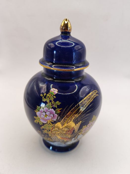 Urna wazon kobaltowy styl orientalny Vintage bażant Japonia kwiaty