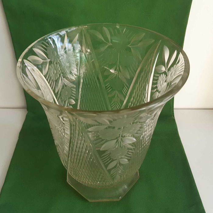Retro Vintage Antigo Vaso Taça Vidro Urânio Cristal Trabalhado