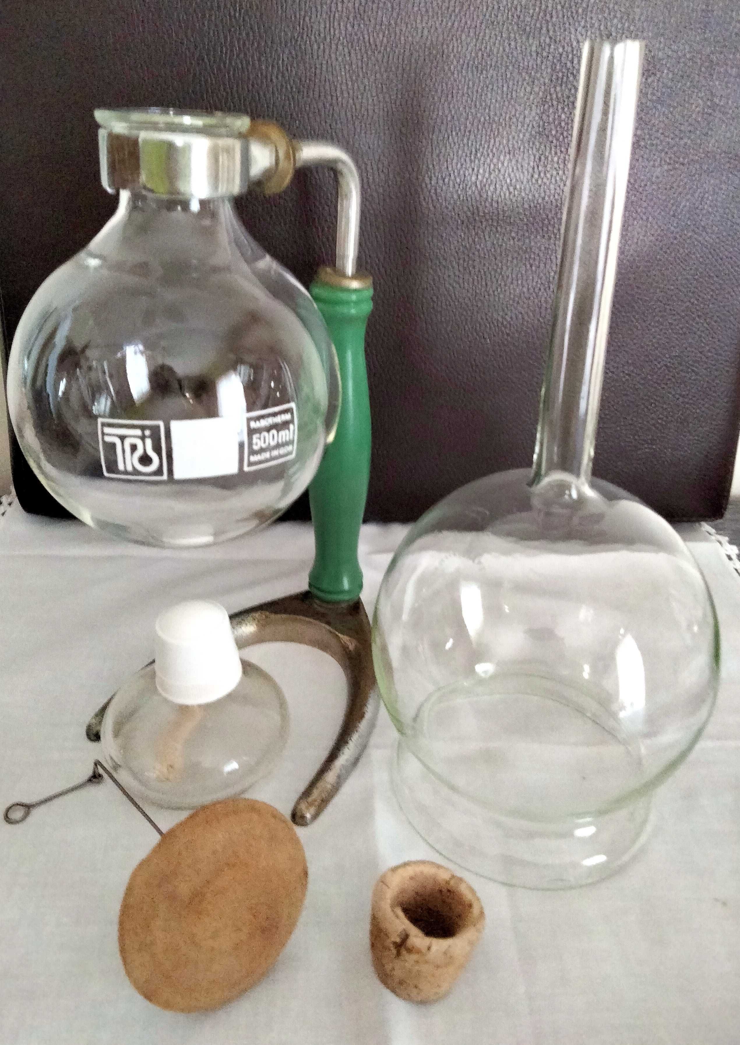 Máquina de café de balão antiga em vidro e metal, 500ml