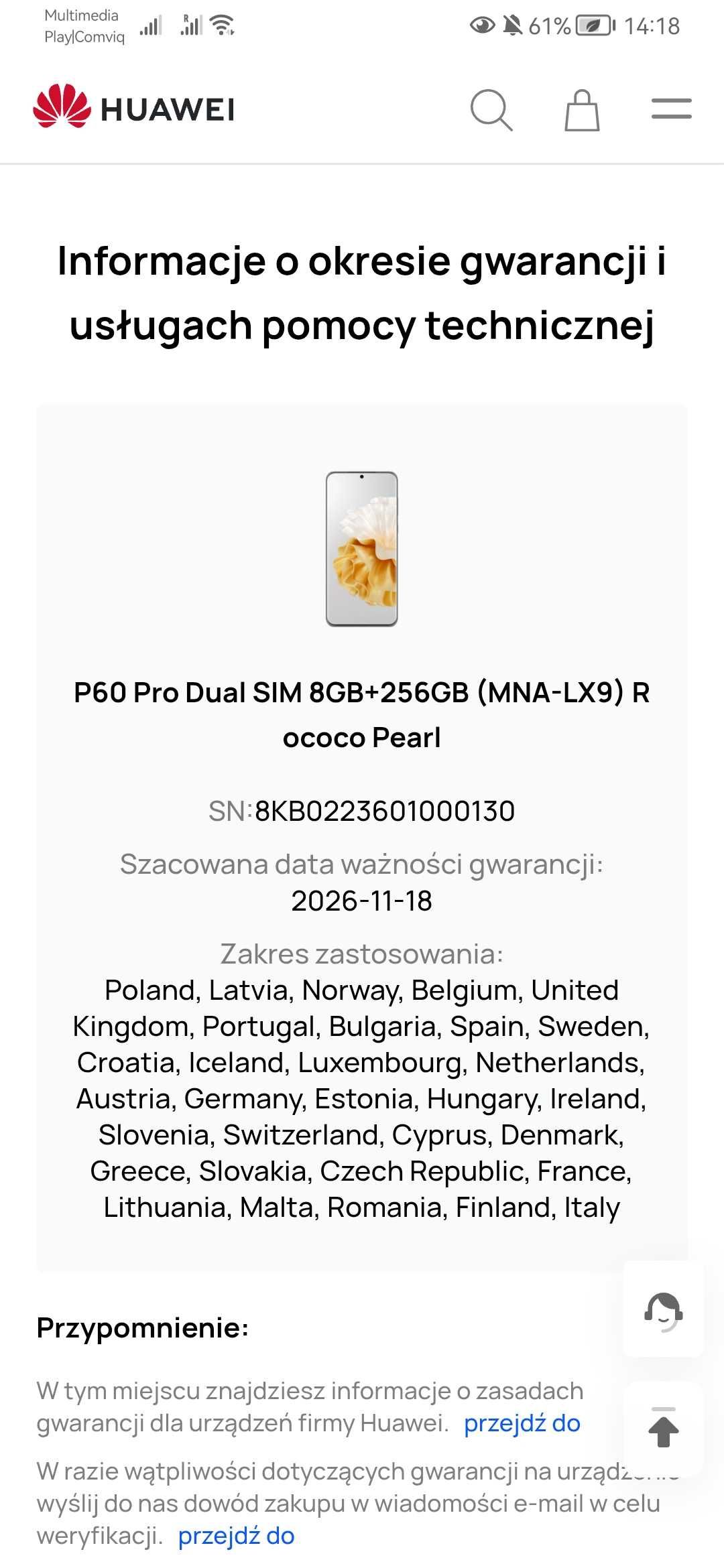 Huawei p60 pro Rococo Pearl Gwarancja