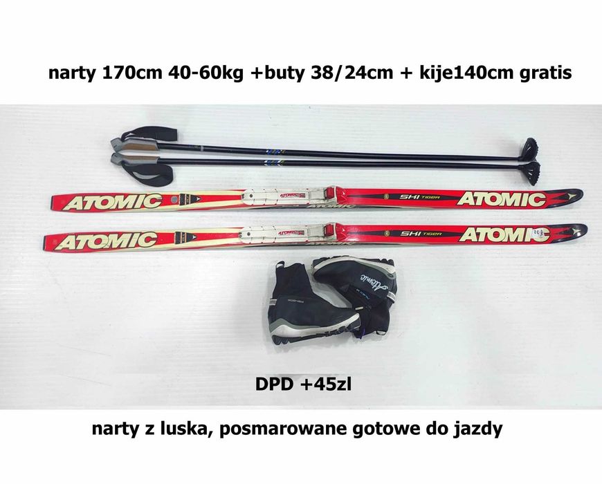 narty biegowe, śladowe Atomic 170cm SNS + buty Atomic 38 +kije gratis
