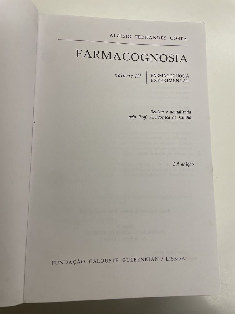 Livro “Farmacognosia” de Alísio Costa Volume III (3a edição)