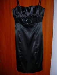 Czarna elegancka sukienka z cekinami na ramiączkach
