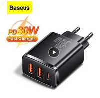 Оригінальний мережевий зарядний пристрій Baseus  30W  2 USB+Type-C 3A.