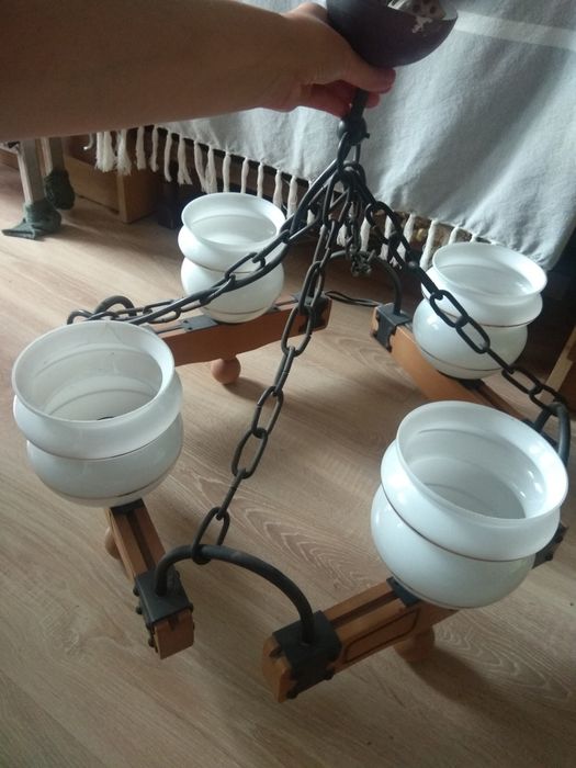 PRL Żyrandol Metal i Drewno Vintage