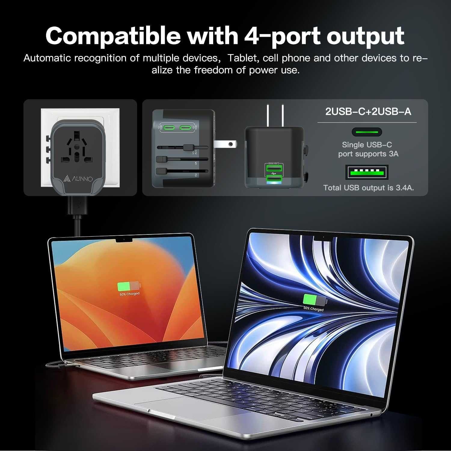 AUNNO Uniwersalny adapter podróżny,