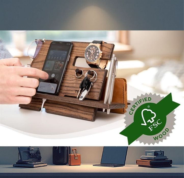 ORGANIZER biurko DREWNIANY stacja DOKUJĄCA STOJAK na telefon, prezent