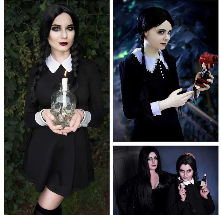 peruka Wednesday Addams - dla kobiet i dziewcząt, naturalny wygląd