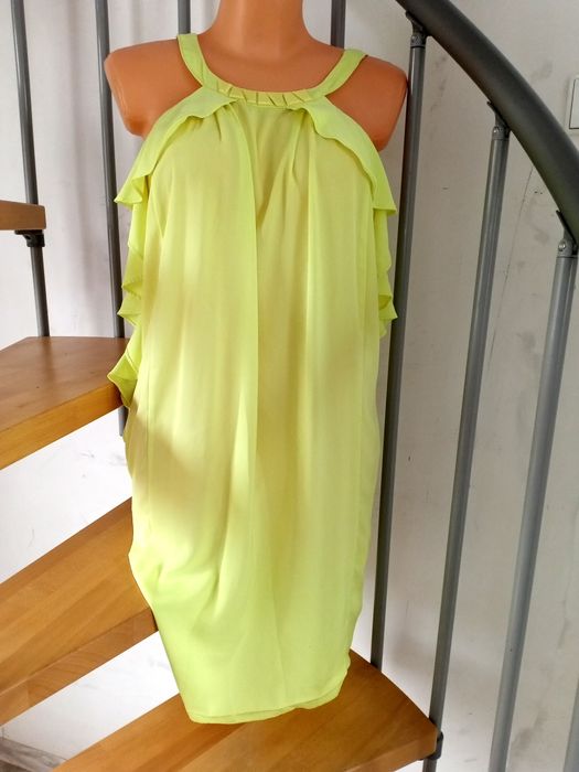Sukienka letnia neonowy żółty z falbanami H&M