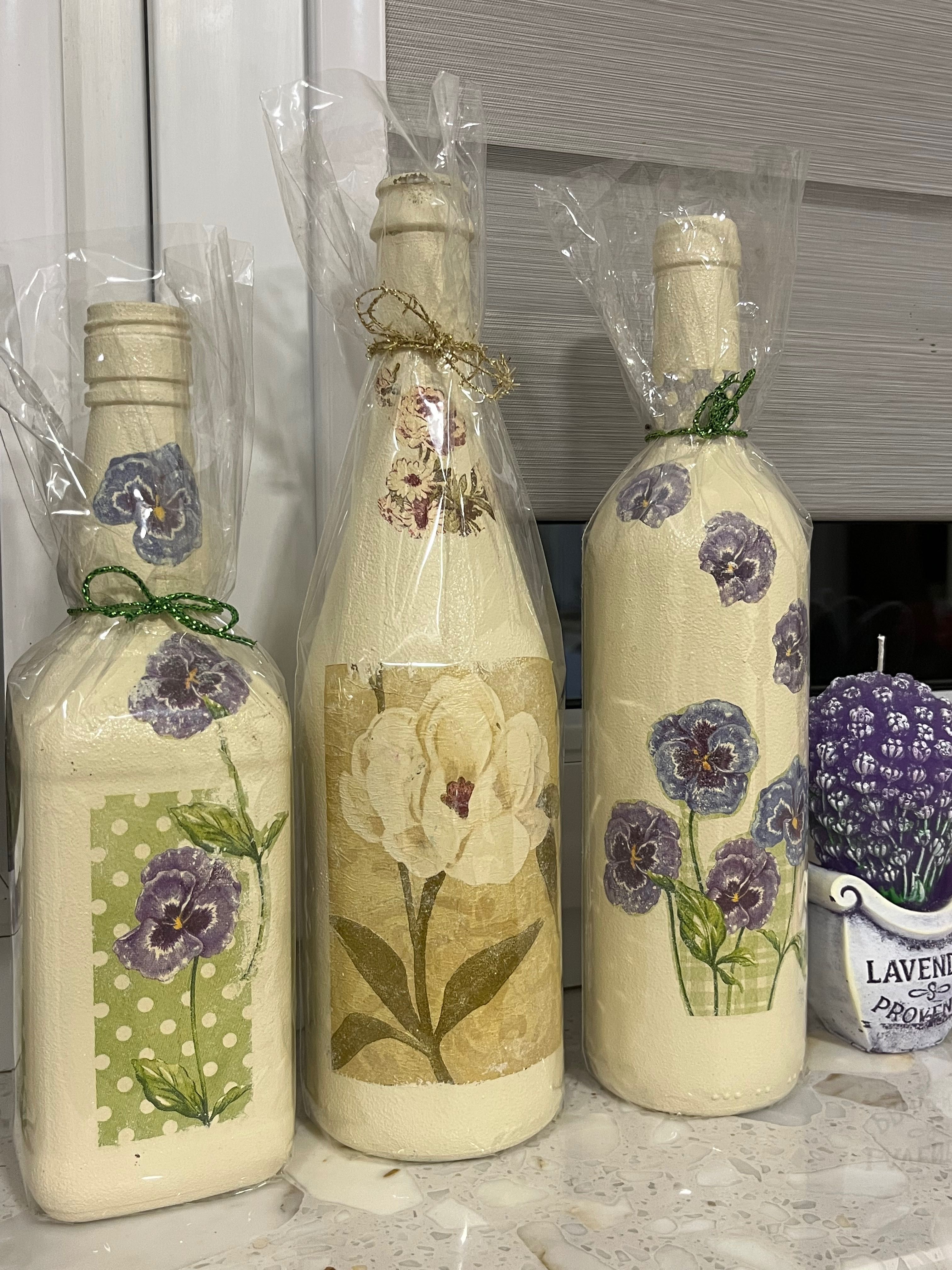 Zestaw Butelek decoupage motyw Kwiatowy na Prezent
