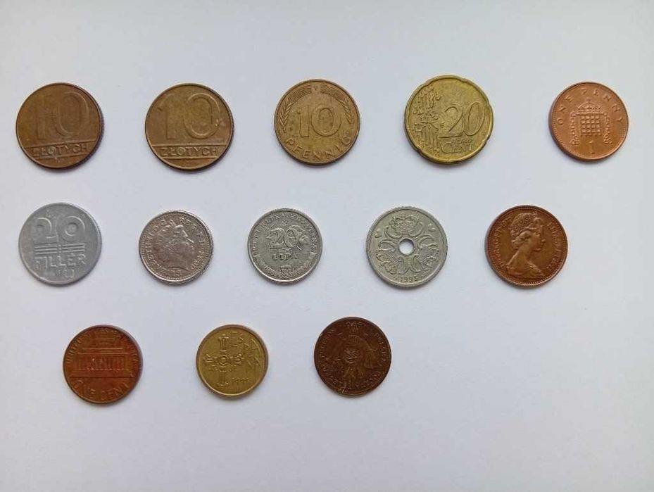 zestaw zbiór monet prl (13 monet) niemcy, dania, hiszpania, uk itp