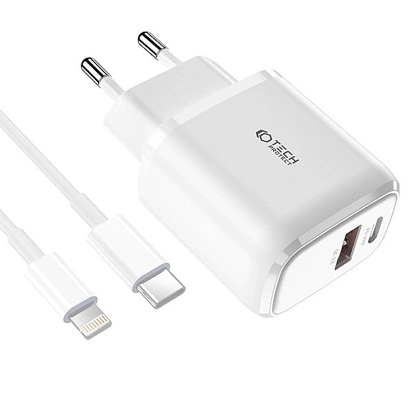 Ładowarka Tech-Protect C20W sieciowa USB-C PD 20W / USB-A QC 3.0 z kab