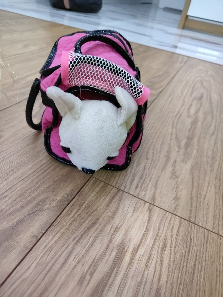 Zamek grający, karoca, piesek chihuahua w torebce , samochód cena za c
