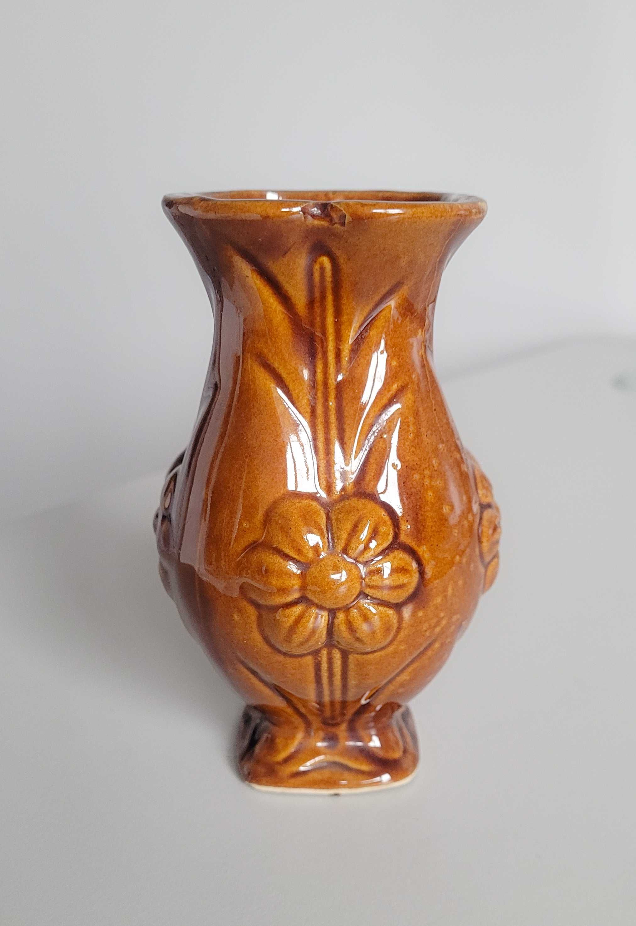 Ceramiczny wazon kwiatowy wzór vintage PRL