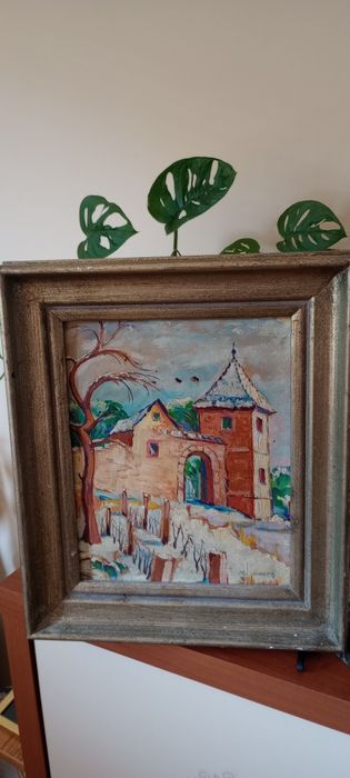 Piękny obraz pejzaż sygnowany olej deska