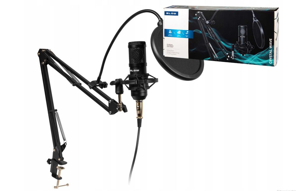 Czarny mikrofon do komputera gamingowy studyjny statyw USB zestaw