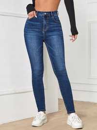 Jeansy Rurki Z Wysokim Stanem Granatowe Casual Shein Xs