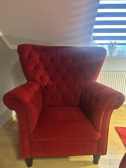 Lòżko łoże plus fotel uszak welur czerwony 160x200 Piekny zestaw