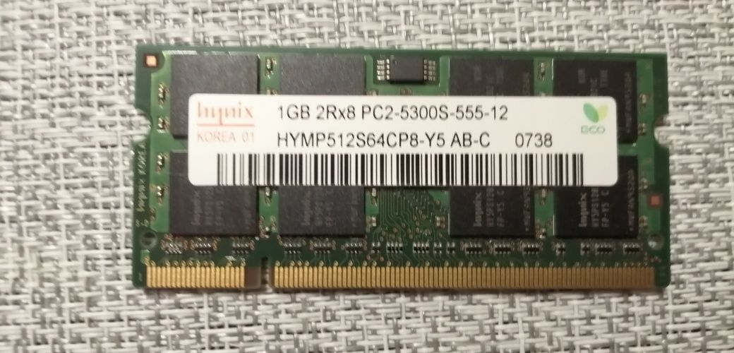 Pamięć Ram hynix 1GB 2Rx8 lub Samsung 1GB 1Rx8 PC3 10600S-09-10-ZZZ