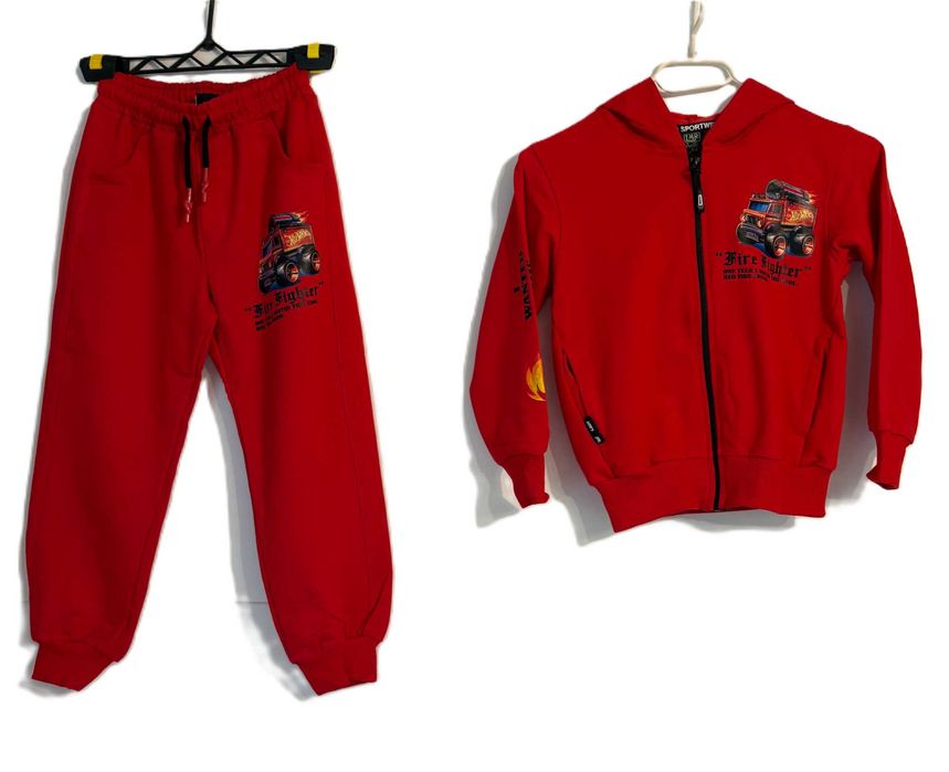 Komplet chłopięcy czerwony bluza z kapturem spodnie - r. 116